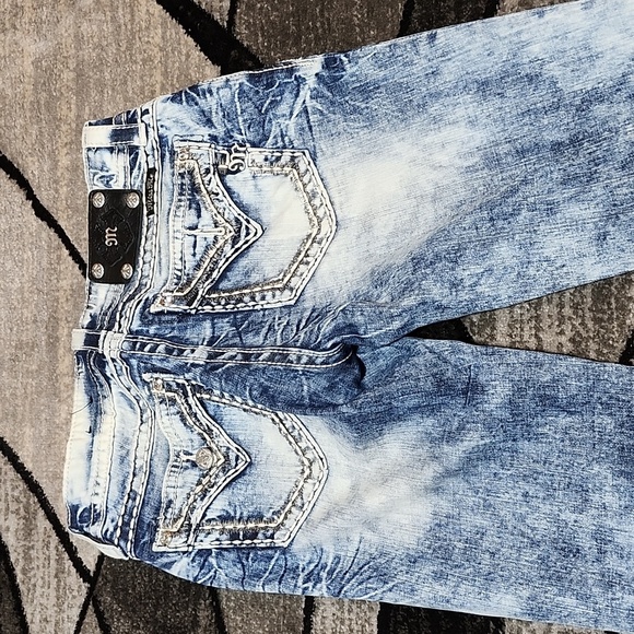 MISS ME EMBROIDERED FAUX-FLAP RHINESTONES ACID-WASH SIGNATURE SKINNY DEN… - Picture 10 of 15
